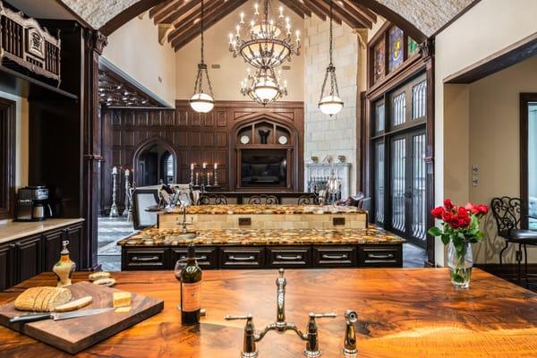 Kitchen and living room at the Tudor house