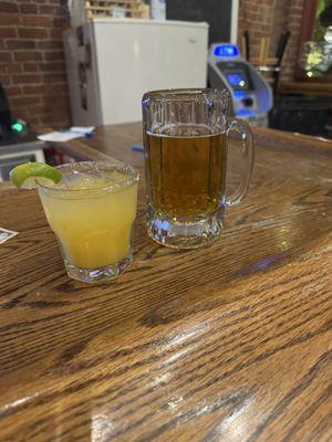 Custom made tequila drink and a Pilsner Beer.