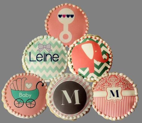 Custom Cookies designed by Fashionably Sweet Treats for a baby shower.