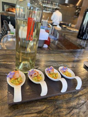 Sauv Blanc and hamachi crudo