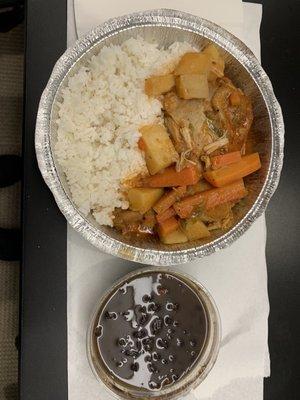 Puerto Rican Stew Chicken, white rice/black beans.     Outstanding
