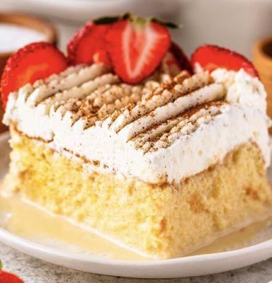 This is what a tres Le he cake is, an airy cake completely soaked in dairy goodness