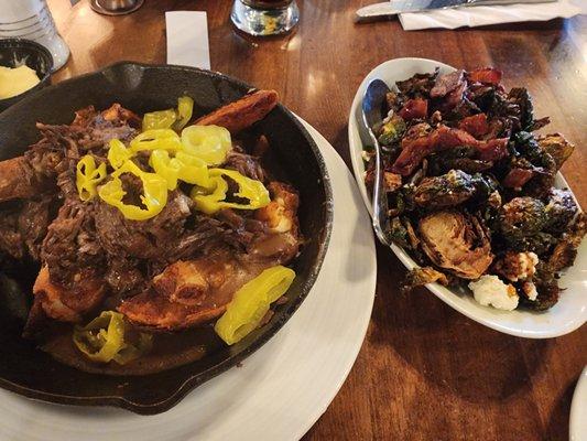 Poutine fries and fried Brussel sprouts apps.