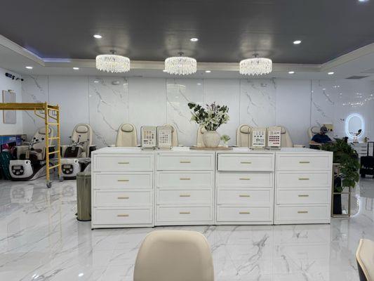 8 chairs on each side! Park City has needed a large nail salon!