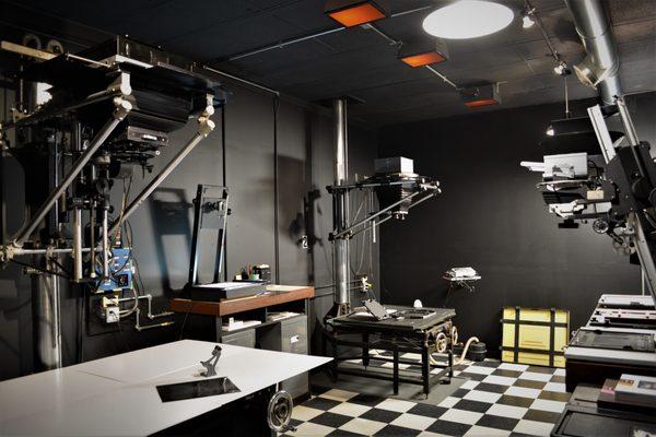 The printing room with five enlargers up to 11x14".
