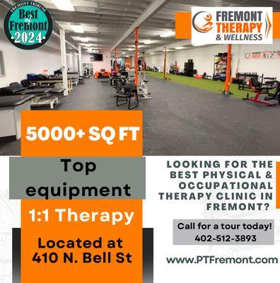 Fremont's largest and most equipped Physical & Occupational Therapy Clinic. Call for a tour today 402-512-3893