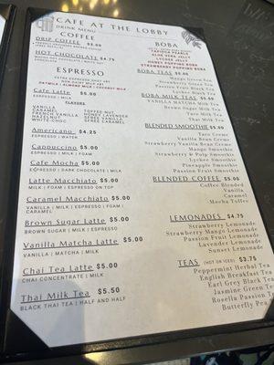 Drink menu