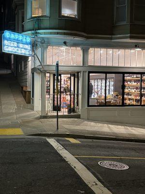 Store exterior at night
