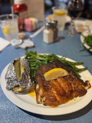 My favorite dish! Grilled fish with fresh green beans and baked potato