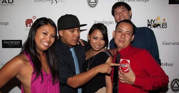 Heather in the middle of a shameless Yelp plug sandwich....