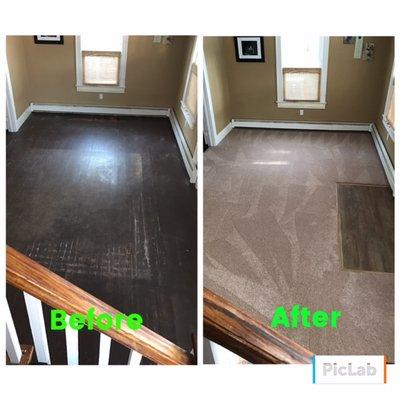 Had Carpet installed over painted hardwood and laminate installed in front door entryway.