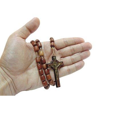 Saint Benedict Cherry Wood Rosary Necklace