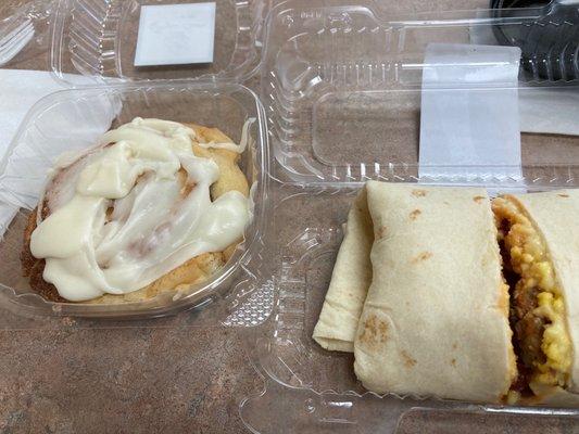 Ginger Bean Cinnamon roll & Breakfast burrito