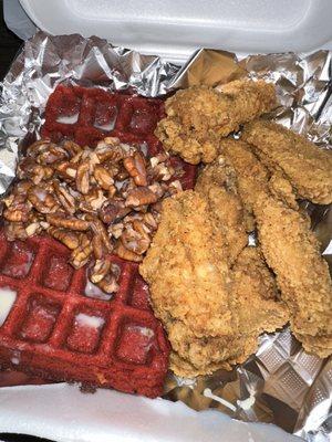 Red velvet waffles & wings