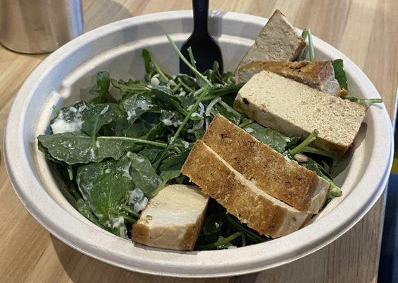 Kale salad (croutons came later) w/marinated Twin Oaks tofu.