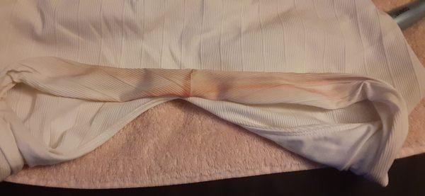 This is the shirt I was wearing this morning. My hair was dry, and this came from sweating lightly while I was out.