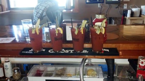 Best bloodies in town. A homemade mix served with all the fixins and a beer chaser!