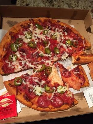 Cold, hard pizza that had barely any cheese. Was not edible.