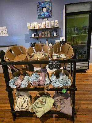 Baskets with some goodies for sale.