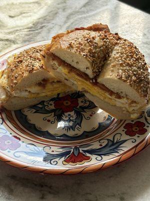 Bacon egg and cheese on an everything bagel.