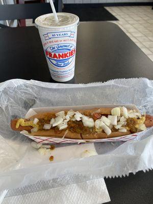 Sauerkraut Hot Dog with onions, hot pepper relish, brown mustard