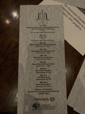 2022 May schedule of performers