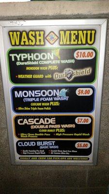 Wash menu.