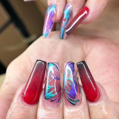 Chrome butterfly nails design