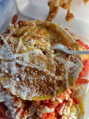 Elote with corn and nacho cheese