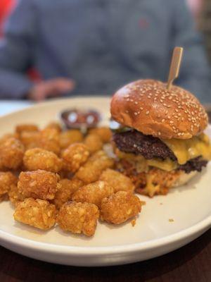 Legendary cheeseburger w curry spiced tots