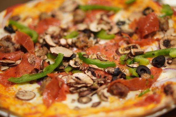 Mushroom Pepperoni Sausage pizza thin crust so yummy *3/9/24