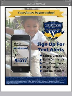 The Westwood School communicates to parents via text message and NOW saves $1000s per year from printing, paper, ink cartridges.
