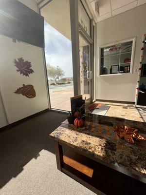 Decorated for the holidays.