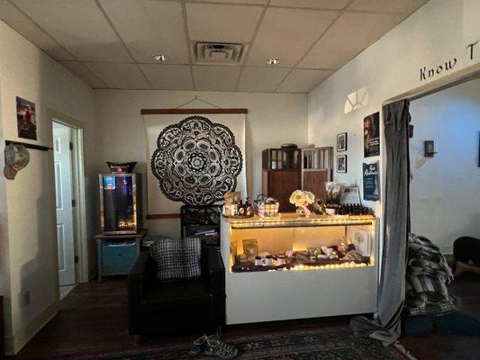 Desk and retail area.