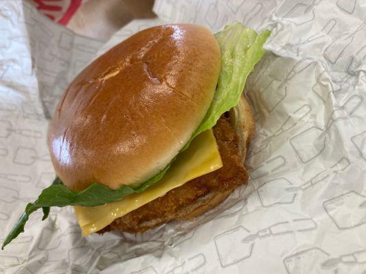 Fish sandwich unwrapped.