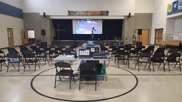 All set up for Sunday service at Saddleback Elementary school