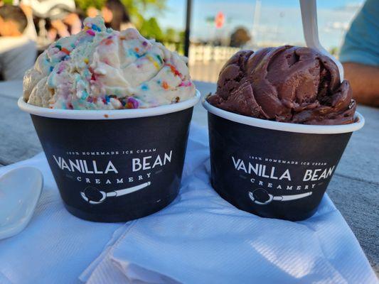 Birthday Cake & dark chocolate double scoop