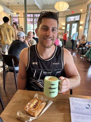 Pistachio Latte  Raspberry Danish