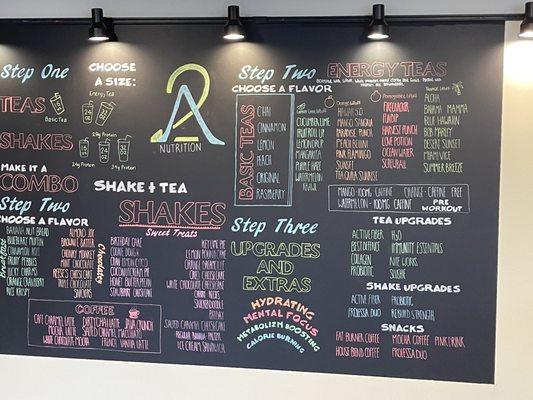 Menu for shakes and teas.