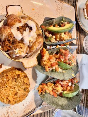 Lobster tacos w/dirty rice and potatoes. To die for!