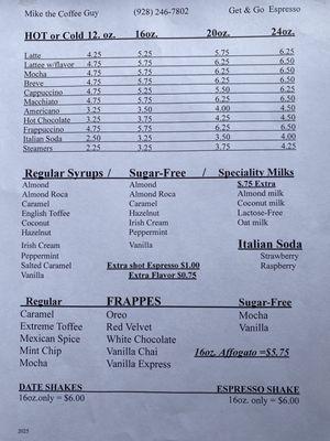 Get and Go Espresso updated Menu