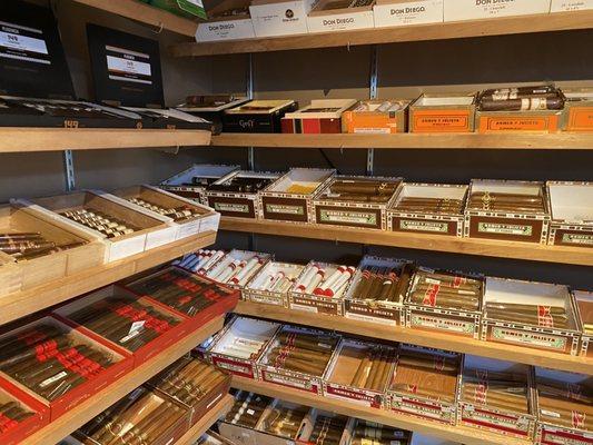 Humidor corner view (about 25% of humidor. 100s of different cigar types.
