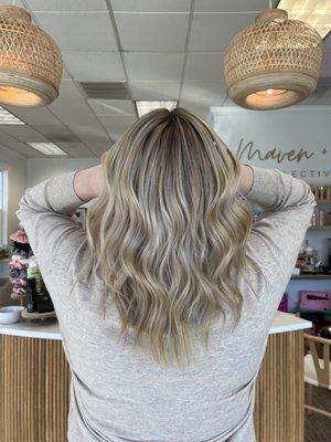 Full Highlight, Root smudge, All over toner, Blow out, and Style