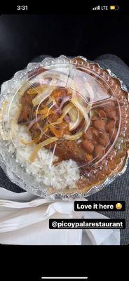 Pollo a la brasa con arroz y habichuela Blackened chicken with white rice and beans 10/10