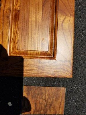 Solid wood cabinet called "Exotic Koa" made of solid cherry with our new matching Koa pattern Vinyl flooring..all below wholesale.