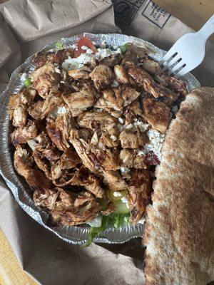 Garden salad + feta, grilled chicken, & banana peppers.