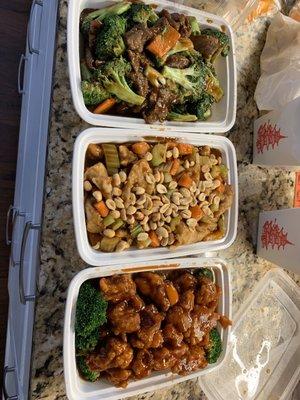 Beef and broccoli, Kung pao chicken and orange chicken