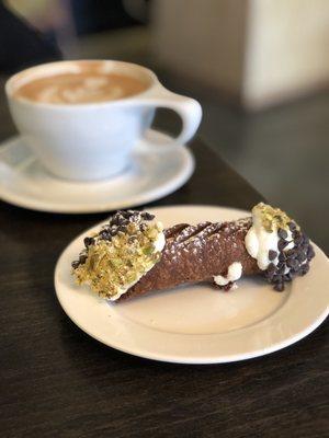Pistachio and chocolate chip cannoli