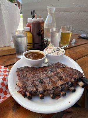 st. louis ribs, pear coleslaw, baked beans