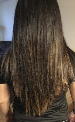 flat-ironed hair. choppy, uneven layers